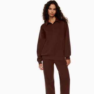 Aritzia Tna Cozy Fleece Boyfriend Polo Sweatshirt Rich Mocha
